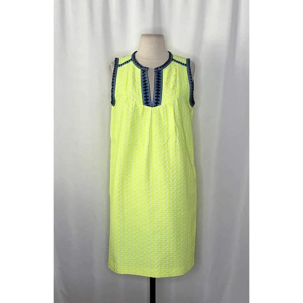 J. Crew Neon Yellow Shift Dress with Navy Trim